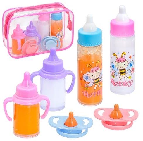 INHEMING 7pcs Baby Puppe Milchfläschchen mit Schnuller, Magische Flasche, Puppenzubehör Baby Puppen Zubehör Für Kindergeburtstagsgeschenke