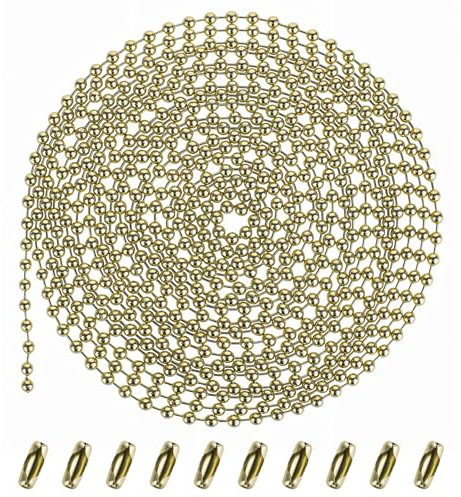 120 Inch Ceiling Fan Pull Chain Metal Beaded Pull Chains Extension 3.2mm Diameter Beaded Ball Light Extension Chains with 10 Connectors Light Chain Pulls Extenders (Gold)