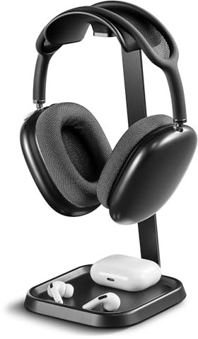 QinCoon Support Casque, Support de Écouteurs incurvé avec Plateau de Rangement, Porte Casque de Jeu à Base pour AirPods Max, Beats, Bose, Sennheiser, Sony et Plus (Noir)