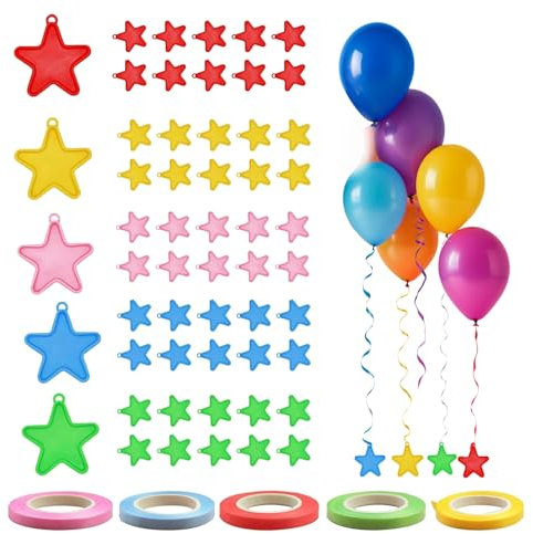 50pk Helium Balloon Weights With Ribbons - Star Plastic Party Accessories - Perfect for Securing Balloons at Birthdays, Weddings, New Year - Heavy Duty 200g Weights for Decorations