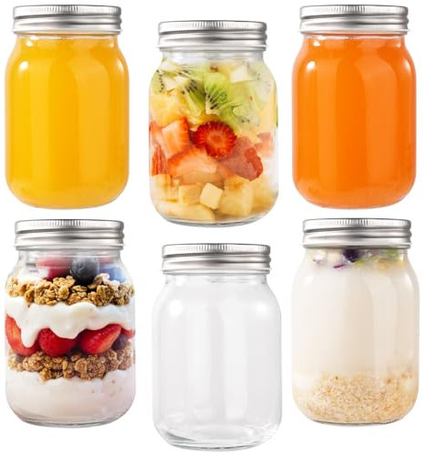 FoiiLiio 6 Stück Einmachgläser mit Schraubdeckel,Mason Jar mit Deckeln 380ml,Marmeladengläser,Luftdichte Einweckgläser,Luftdicht Overnight Oats Gläser für Honig,Joghurt,Saucen,Mahlzeit Prep