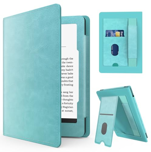 MMK Etui Kindle 6 (11e Gén. 2024/2022),PU Housse Cuir et dragonne, avec Fonction Sommeil & éveil Automatique, pour Kindle 6 2024/2022 11e, Lac Bleu