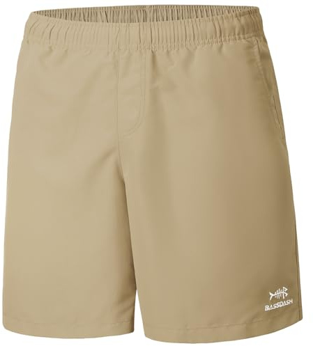 BASSDASH Men's 8''Fishing Water Shorts Quick Dry UPF 50+ Lightweight Cargo Hiking Kayaking Casual Bottom Khaki