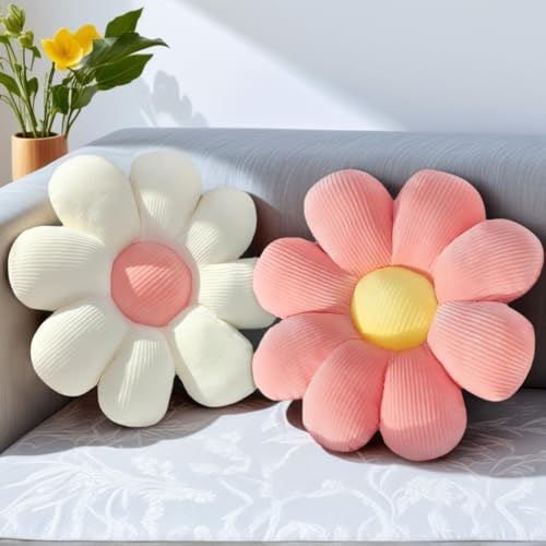 Lighterday Cuscino a Fiore Rosa e Bianco 40CM, Cuscino a Fiori Cuscino da Seduta Outdoor Indoor, 8 Petali, Cuscino a Fiori per Divano Cuscino per Sedia, Cuscino Fiore Cuscino da Coccole per