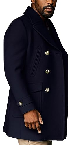 Generisch Gabardina de doble botonadura para hombre con cinturón elegante abrigo de corte para ocasiones de negocios de moda otoñal, marine, M