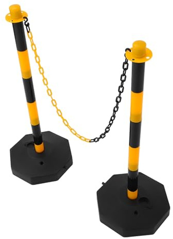 PAMINGONO Set 2 Pali Conici di Sicurezza Riempibili con Base Staccabile Barriera di Parcheggio per Vialetto con 2 Catene da 1 Metro Supporto per Delimitazione Traffico e Controllo Accessi