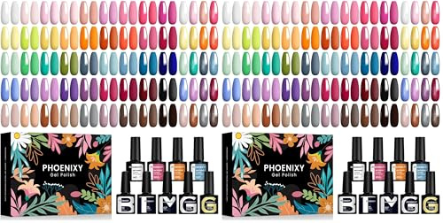 Phoenixy Gel Nail Polish Set - 50pcs UV Nail Polishes 7ml Nail Varnish with Base Top Matte Glitter Golden Coat Gel Polish Set Nail Varnish Sets Gift for Women (Pack of 2)