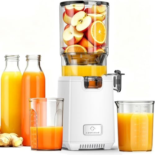 LINKChef Slow Juicer 250 W för Frukt och Grönsaker, 13 cm Bred Matningsöppning, 1,8 L Juicebehållare, BPA-fri, Enkel att Rengöra, Receptbok Ingår