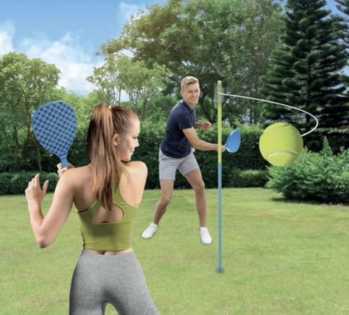 2 Player Rotor Spin Tennis Set, Outdoor Garden Game with Pole and 2 Bats, for Ages 5+
