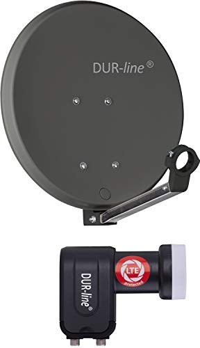 DUR-line DSA 40cm Anthrazit + Twin LNB - 2 Teilnehmer Set, Hochleistungs Hart-Aluminium Spiegel - [Sat-Antenne, Satellitenschüssel, Camping, Balkon, Mini, Boot]