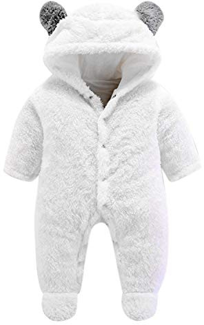 De feuilles Grenouillères à Capuche Bébé Naissance Manches Longues Combinaison Barboteuse Ensemble de Pyjama(Blanc,0-3 mois(3M))