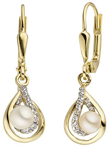 Jobo Damen-Ohrringe hängend aus 9 Karat 375 Gold mit Perlen und 24 Zirkonia