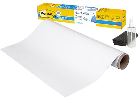 Post-it Easy Erase Whiteboard Surface, Pack of 1 Roll, 121.9 cm x 242 cm, White Color - Permanent Marker Whiteboard Film for Walls, Doors, Tables, Chalkboards, Whiteboards, Easy Installation