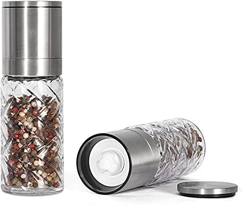 Vzaahu Salz- und Pfeffermühlen-Set aus Edelstahl Nachfüllbar Einstellbare Grobheit Korrosionsfreiem Keramikmahlwerk und 304-Edelstahl-Glaskörper Gewürzmühle 2er-Set