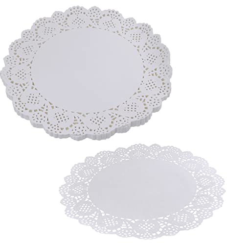 DBOO 100 centrini rotondi bianchi in pizzo per decorare torte, piatti, cupcake, torte, biscotti, tovagliette (100 pezzi, 24 cm)