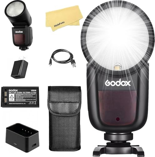 Godox V1-C Round Head Camera Flash for Canon Flash Speedlight Speedlite Light,76Ws 2.4G TTL1/8000 HSS,480 Full Power Shots,1.5s Recycle Time,10 Levels LED Modeling Lamp