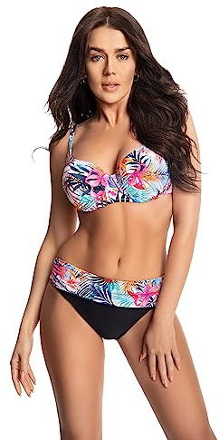 Selente My Secret attraktiva badkläder (bikini/baddräkt) i stora storlekar (C-kopp till J-Cup) med fördelaktigt snitt, Bikini svart/vita blommor, 85B