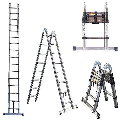 5M(2.5M + 2.5M) A Frame Scale Telescopiche, Scaletta Estensione In Acciaio Inossidabile, Scala Multiuso Carico Massimo 150kg/330lb, Per Decorare, Dipingere