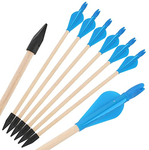 SHARROW 12pcs Flechas de Seguridad de Tiro con Arco, Flecha de Madera con Puntas de Flecha de Goma para Niños Principiantes Juego de Lanzamiento de Ollas (40cm, Tipo 1:Azul)