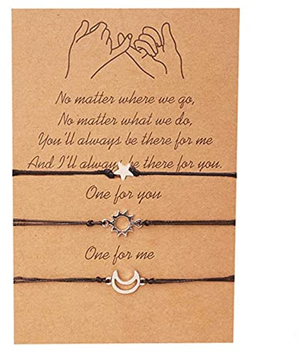 Armbänder Friendship For 3 Weinglas Böhmisches Set Paare Beste Freunde Freundschaftsarmband Mädchen Set Silber Mond Sonne Stern Geflochtenes Armband