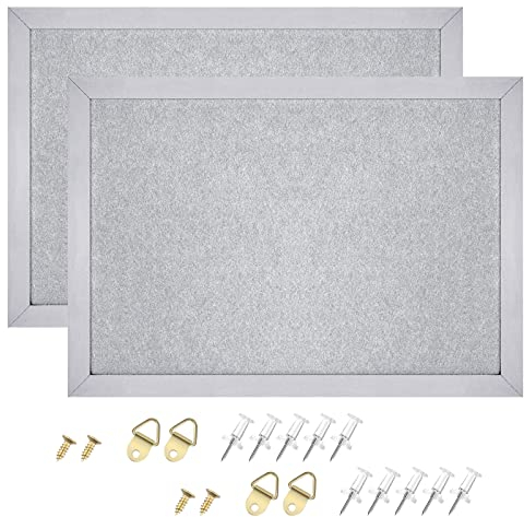 Aitakatta Graues Kork-Pinnwand mit Filz, Korktafeln für Wände mit grauem Rahmen, Pinnwand-Sichttafel für Zuhause, Küche, Büro, Schule, mit Nadeln, Schrauben, Dübeln, 37,6 x 26,7 cm, 2 Stück