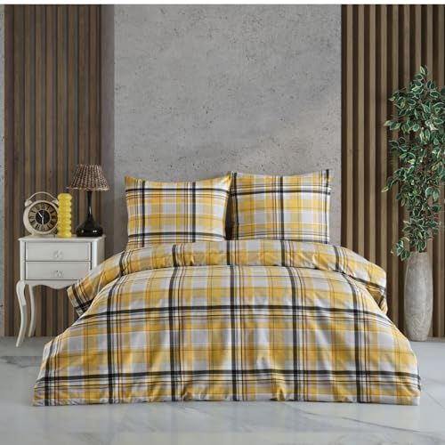 Home Sense Bettwäsche Bettgarnitur Set Baumwolle mit Reißverschluss, atmungsaktiv, weich, Luxuriös Bettdeckenbezug Bettwäsche 200x200 cm + 2 Stück 80x80 cm Kissenbezug Oeko-TEX Zertifikat, Milano Gelb