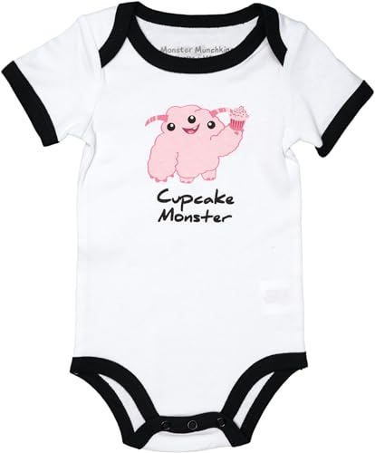 Pavilion - Pink Cupcake Monster - 6-12 Months Short Sleeve Bodysuit Boy Girl Unisex Baby Shower Gift 1st Birthday Outfit