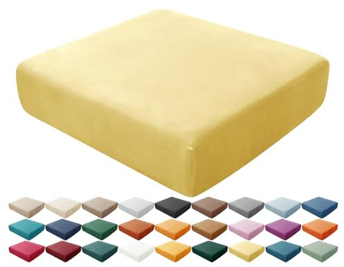 HonunGron Sofa Seat Cushion Covers, Stretch Velvet Sofa Cushion Slipcovers with Elastic Bands Replacement for Individual Cushion Furniture Protector Sofa Seat Cover For Chair (Lemon Yellow,1pc)