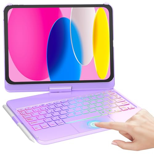 MMK Funda Teclado para iPad 11ª Generación A16 2025 y 10ª Generación 2022 con Touchpad, Giratoria de 360° & 7 Teclas retroiluminadas de Color & Conexión inalámbrica Bluetooth con Ranura de Lápiz