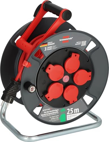 Brennenstuhl Kabeltrommel 300 KU 2110 25m Outdoor IP44 (Made in Germany, 5 Schutzkontakt-Steckdosen, Überhitzungsschutz, kurzfristiger Einsatz im Außenbereich)