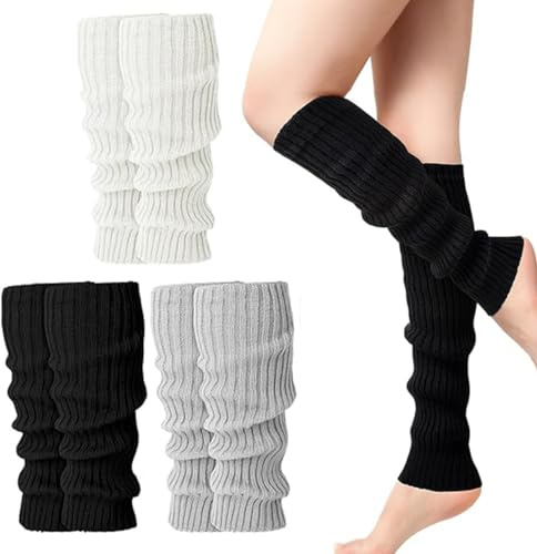 XUZOPIM 3 Paires Jambières Tricotées Pour Femmes Et Filles, Chaussettes Longues Tendance Pour Femme, Genouillères Chaudes Pour Bottes D'Hiver, Jambières Au Crochet Kawaii Des Années 90 Pour