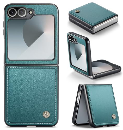 Rerzoiro Funda para Samsung Galaxy Z Flip 6, Funda Cuero PU PC Dura, Textura de Moda Delgada, Anticaída, Resistente a los Golpes Carcasa Antihuellas, Case para Samsung Z Flip6, Turquesa