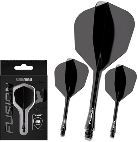 WINMAU Darts Fusion Integrated Flight & Shaft System - No.6 Shape & Design - Schwarze Farbe, Medium Länge