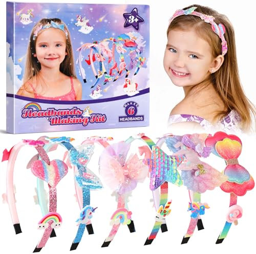 Pourbibi Cadeaux licorne pour filles, serre-tête pour filles de 6 ans, kit de bricolage pour enfants de 4 ans, cadeau d'anniversaire pour filles de 5 à 12 ans