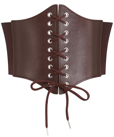 SWAUSWAUK Cinturón Corset Mujer – Estilo Vintage, Cuero Sintético, Elástico Ajustable, Tallas S–XL (Café, M-83cm: Cintura 82-94cm)