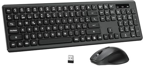 PINKCAT Teclado y Raton Inalámbrico,Botones Silenciosos, Español QWERTY,Tamaño Completo con Teclado Numérico,Ratón y Teclado Inalámbrico de 2.4 GHz per Windows,Mac,PC,Ordenador Portátil (Negro)