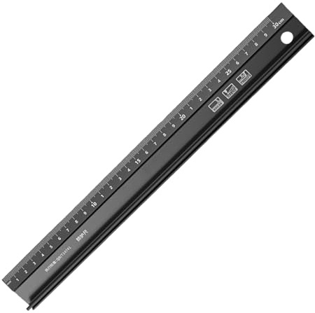 Metal Ruler for Cutting, 30cm Black Aluminum Safety Ruler with Straight Edge, Long Metal Rulers for Precision Measuring and Drafting, For Artists and Engineers