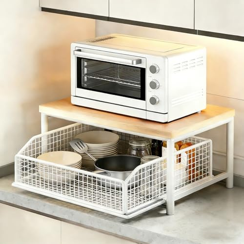 Carrello Per Microonde Cucina Piccola Mensola Supporto Con Cassetto Cestino Inferiore Senza Ruote Armadio Per Soggiorno Ufficio Camera Da Letto(White)