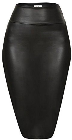 Simlu - Falda tubo de piel sintética por debajo de la rodilla, para mujer - negro - X-Large