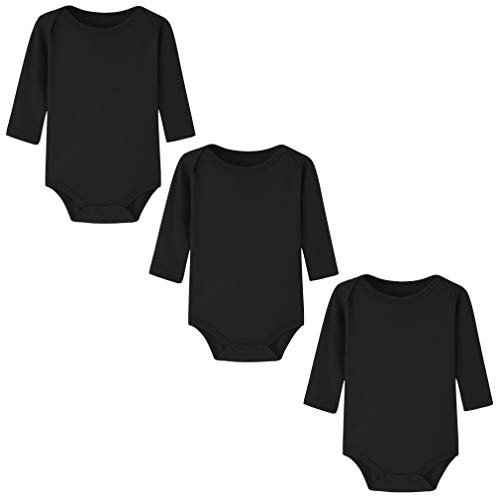 BINIDUCKLING Body Shaping Bebé-Niños Conjuntos，Ropa de una Pieza para Bebé， Mameluco Traje Recién Nacido ，Manga Larga，Pack de ３，Negro，9－12M
