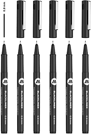 Molotow Blackliner 0,9 mm (Fineliner mit permanenter, dokumentenechter Tinte) 6 Stück schwarz