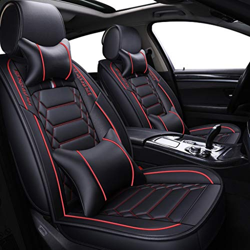 JDWBT Sitzbezüge Kunstleder, Vorne und Hinten 5-sitziges Set Universal Kunstleder Seasons Protectors Pad Kompatibler Airbag mit Kissen