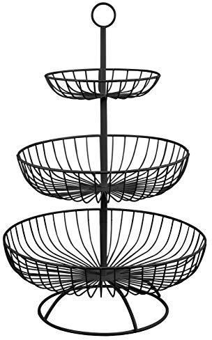 Hossejoy 3-Tier Black Metal Detachable Fruit Basket Countertop Fruit Bowl Vegetable Bread Basket Display Storage Stand for Kitchen, Bathroom