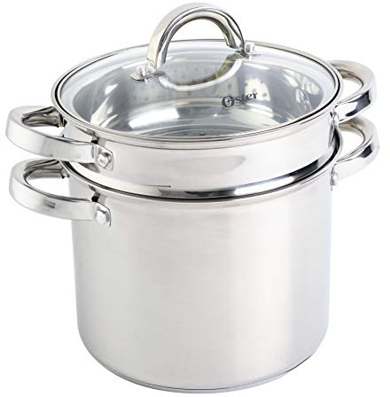 Oster Sangerfield 5-Quart Stainless Steel Pasta Pot Set with Steamer Basket and Lid – Durable Kitchen Cookware for Boiling and Steaming