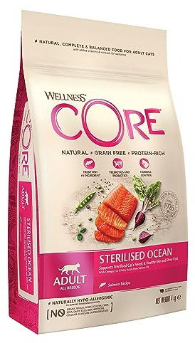 Wellness CORE Sterilised Ocean, Lachs & Thunfisch, 4 kg, Premium Katzenfutter trocken für sterilisierte Katzen, ohne Zuckerzusatz, getreidefrei, mit hohem Fleischanteil, fördert ein glänzendes Fell