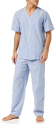 Fruit of the Loom mens Broadcloth Short Sleeve Top and Long Pants Pajama Set, Blue Stripe, X-Large US