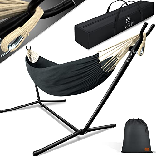 KESSER® Hängematte Lake mit Gestell, Doppel für 2 Personen, 200kg Belastbarkeit, Indoor & Outdoor, XXL Hängesessel, Garten, Pool, Balkon, Terrasse, Inkl. Kissen, Beutel & Tasche, Anthrazit