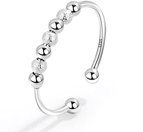 EUDORA Harmony Ball S925 Sterling Silber Anxiety Fidget Ring Anti Stress Ringe für Damen, Spinner Ringe Angstring Relief Spinner Fidget Anti Stress Einstellbare Ring Schmuck, Geschenk für Frauen