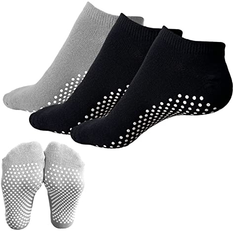 KEYRI Chaussettes Pilates Yoga Chaussettes Antidérapantes/Antidérapantes, Chaussette Antidérapante Pour Femmes Et Hommes Pour Arts Martiaux Barre Ballet Fitness,Taille Unique (2 Noirs + 1Gris)