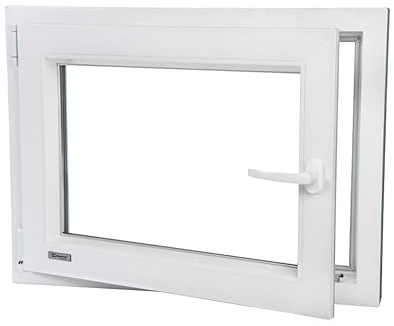 Fenster - Kunststofffenster Weiss BxH 800x1050 mm - Garagenfenster/Gartenhausfenster/Kellerfenster 80x105 cm 2-fach Verglast - Din Links - Funktion Dreh Kipp